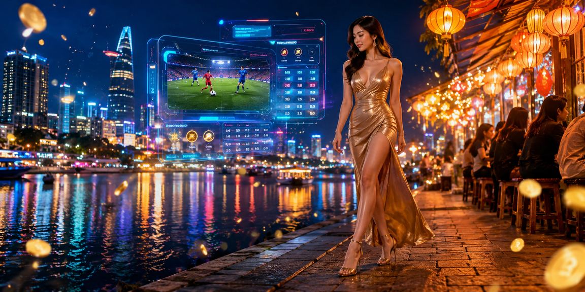 Cảnh đường phố đêm tại khu vui chơi Việt Nam